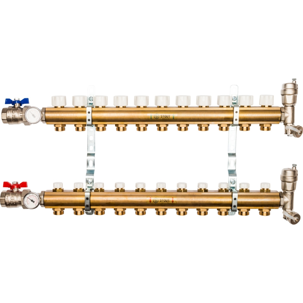 Коллектор Stout распределительный из латуни без расходомеров 1/3/4x11