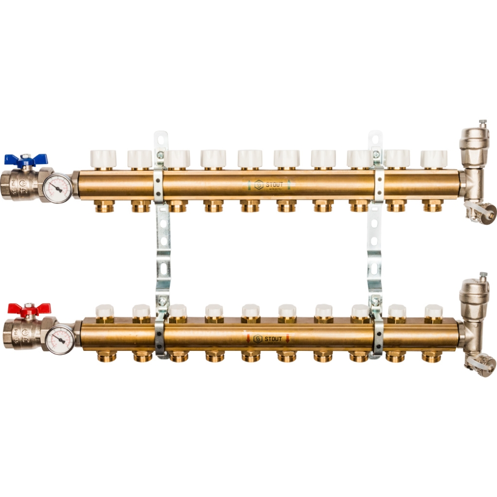 Коллектор Stout распределительный из латуни без расходомеров 1/3/4x10